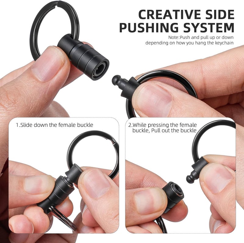 FEGVE Titanium Quick Release Keychain, Small Detachable Swivel Keychain Accessories with 4 Key Rings for Bag, Belt & Car-(Anti-fall/Black-3pcs) - Image 3